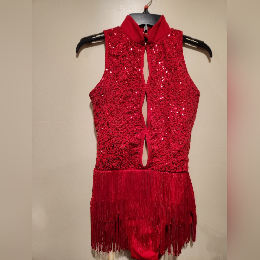 Balera Dance Keyhole Front Fringe Dress. Matte Nylon/Spandex.